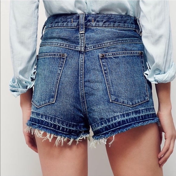 FP High Waist Frayed Denim Shorts - Picture 2 of 6